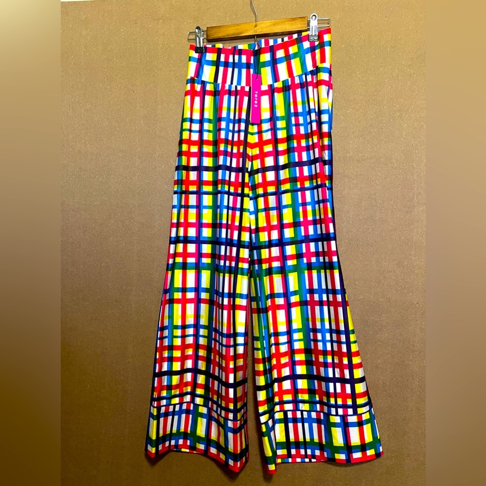 Terez Multicolor Plaid Wide-Leg Jumpsuit Pants - Red, Blue, Yellow, Green